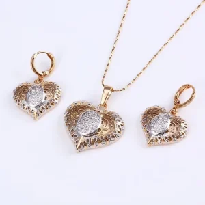 61499 Fashion Jewelry Set Gold Plated Earring and Pendant Necklace Costume Jewellery Sweet Heart Jewellery Sets