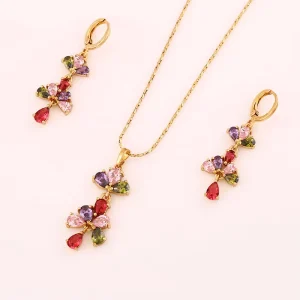 61698 Fashion China Costume Jewelry 18k Delicate Multicolor Diamond Gold Plated Jewelry Sets