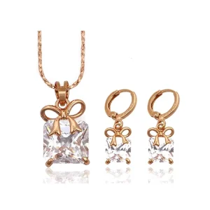 63184 Costume Jewelry in Cubic Zirconia Jewelry Necklace Jewelry Earring Set Rose Gold Color Imitation Jewellery