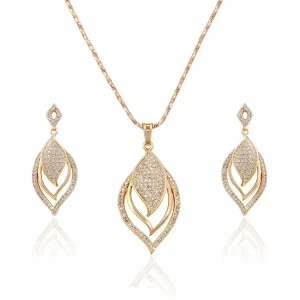 63558 Ladies Fashion Diamond Leaf Design Gold Jewelry Set