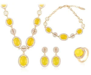 64009 Luxury Jewelry 18k Gold Big Jade Costume Jewelry Sets
