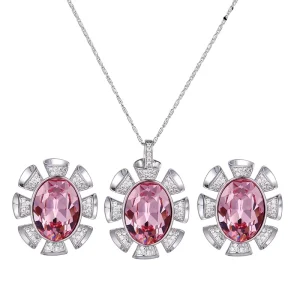64450 xuping Elegant Luxury Crystal Jewelry Set for Women Blue Crystal Necklace Earring Set