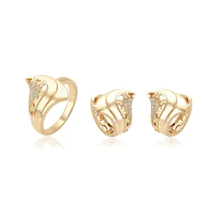 64636 Xuping Jewelry Elegant and Elegant Fashion Diamond Inlaid Environmental Copper Ring Earrings 18K Gold 2 piece Set