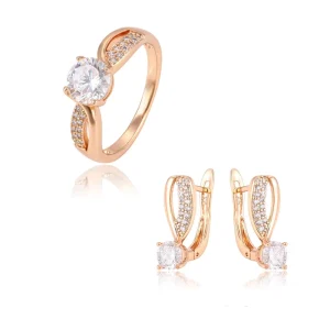 64673 Jewelry 18k Gold Plated Two Pieces Set with Earring and Ring