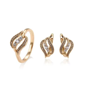 64685 Jewelry Elegant 18K Gold Color Set with Earring and Ring