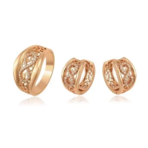 65249 Jewelry Exquisite Diamond Set European and American Temperament Rose Gold Ring Earrings Two-piece Set
