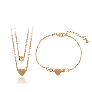 65383 Jewelry Fashion Elegant Lady Temperament Simple Joker Design Heart Peach Necklace Bracelet Two Sets
