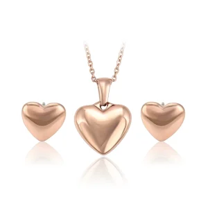 65407 Rose Gold Plated Heart Design Stainless Steel Jewelry Valentine’s Day Heart Gold Jewelry Set Women Jewelry