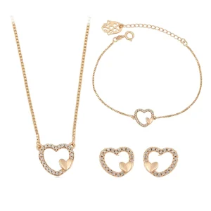 65673 18k Gold Color Costume Jewelry Heart Shaped Style Four Pieces Women Jewelry Set