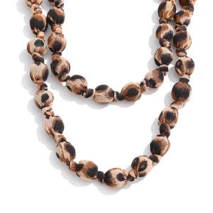 6588 Personalized Autumn Sweater Chain Polyester Wrapped Around Wooden Beads Long Necklace for Gift