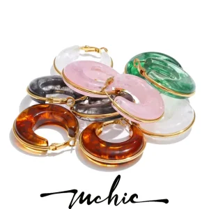 6941 Fashion Autumn Stainless Steel 18K Gold Plated Earrings Vintage Resin Hoop Drop Dangle Earrings for Girl