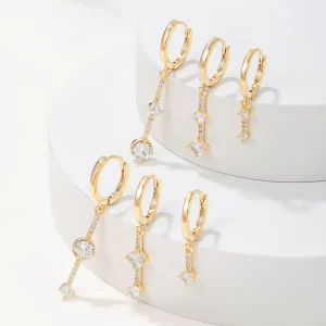 6Pcs New Design Geometric Tassel Earrings Set 18K Gold Plated Brass Fashion Jewelry Round Zircon Earrings for Women