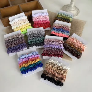 6Pcs Set Satin Silk Solid Color Scrunchies Elastic Hair Bands Women Girls Hair Accessories Scrunchies