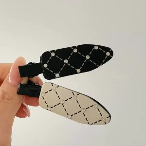 6cm Beige Black Rhinestone Hair Clips Lozenge Pattern No Crease No Bend Hair Clips Cool Women Elegant Side Clip