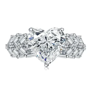 6ct Large Carat 12×12 Heart shaped Moissanite Prong Setting Wedding Ring Women’s 925 Sterling Silver Rhodium Plated