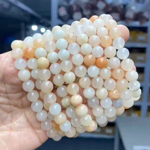 6mm 8mm 10mm Handmade Gemstone Round Bead Elastic Bracelet Natural Ice Pink Gold Star Bracelet