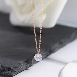 6mm Cubic Zirconia Stone Pendant Rose Gold Plated 925 Sterling Silver Necklaces Fashion Jewelry for Women