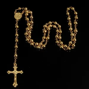 6mm Gold Plated Alloy Link Chain Necklace Ball Shape Religious Rosary Beads for Engagement Catholic Fashion Beaded Necklace