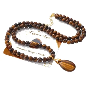 6mm Natural Gemstone Beaded Necklace Tiger Eye Amethyst Beads Pendant Necklace Charm Jewelry