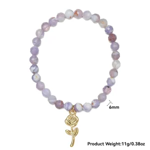 6mm Natural Gemstone Beads Bracelet Healing Crystal Chakra Jewelry Faceted Round Beaded Bracelets Gold Stainless Steel Pendant