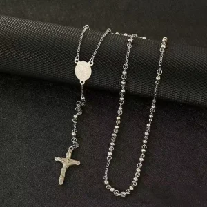 6mm Stainless Steel Cross Necklace with Sacred Heart of Mary Fashionable Women’s Necklace Trendy Jewelry Accessory