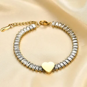 6mm Tennis Heart Bracelet 18K Gold Plated Stainless Steel Waterproof Adjustable Extend Chain Women Jewelry CZ Bracelet for Women