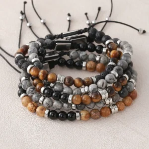 6mm Unisex tiger Eye Stone Map Stone Fashionable Woven Bracelet for Wearing Trendy Accessories or Giving Gifts