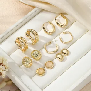 6pcs Set Geometric Chunky Hoop Earrings Set for Women Jewelry