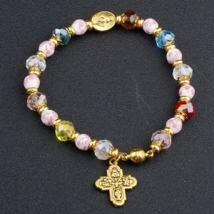6x8mm Multicolor Crystal Beads Caps 6mm Ceramic Beads 4mm Flat Gold Beads 8x10mm Gold Miraclous Beads Religious Unisex Rosary