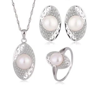7-8mm Dainty Sterling Silver Cute Fashion Jewelry Sets Women Natural Fresh Water Pearl Geometric Wedding Party Gift