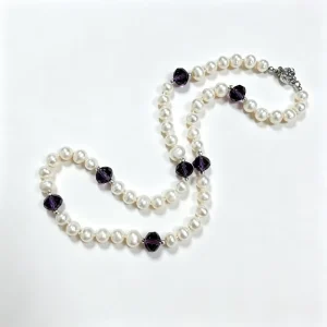 7-8mm Grade a Fashion Potato Shape Purple Crystal Beads Freshwater Pearl Necklace