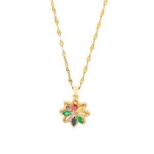7 Color Zircon Crystal Flower Pendant Necklace Gold Stainless Steel Chain Accessories for Women Gift