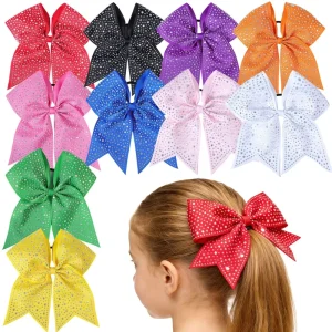 7 Inch Large Cheer Bow Children’s Bow Full Diamond Hair Bow with Elastic Fashionable Hair Tie for Girls Party Hair Accessory