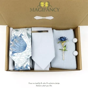 7 PCS Gift Box Cotton Tie Set Sock Clip Pin Cufflinks Hanky Solid Floral Men Colorful Wedding Cravat Top Accessory Nice Gift