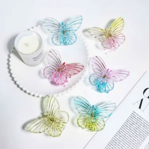 7.5cm Plastic Korean Style Sweet Glossy Gradient Butterfly Hair Claw Clip Lightweight Strong Hold Transparent Shark Clip for