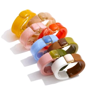 7597 18K Gold Plated Stainless Steel Acrylic Resin Cuff Bracelet Waterproof Open Bangle Fashion Jewelry