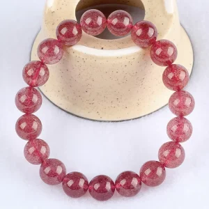 7A Grade Natural Strawberry Crystal Bead Bracelet Ice Transparent Pink Tender Strawberry Crystal Round Bead Bracelet Jewelry