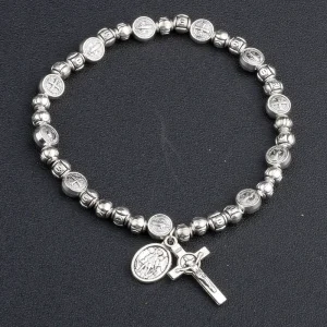 7MM St.Benedict Metal Beads with 4MM Rose Beads Saint Michael Rosary Bracelet