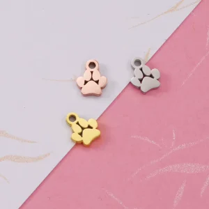 7X8.5MM 18K PVD Gold Plated Stainless Steel Dog Pet Paw Print Shape Charm Jewelry Accessories
