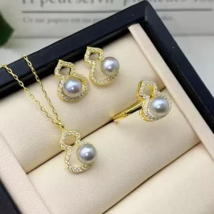 7mm Button Fashion Bridal Heart 925 Sterling Silver Women Natural Freshwater Pearl Set for Jewelry