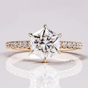 7mm Hexagon Cut Moissanite Engagement Ring 925 Silver Plated 18K Gold Minimalist EU US Style Stackable Gift for Women
