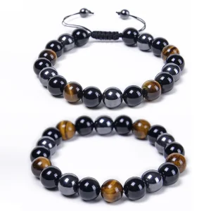 8 10MM Black Magnet Agate and Tiger Eye Stone Bracelet for Men and Women Energy Yoga Bead Weaving Bracelet Fashion Jewelry Bangle