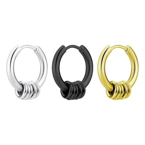 8-20mm Gold-Plated Black Hoop Piercing Stainless Steel Earrings Personalized Steel Jewelry Hiphop Simple Fashionable Accessory