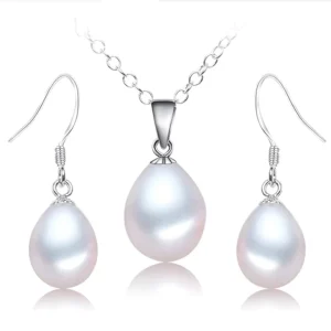 8-9mm Rice 3A 925 Silver Natural Freshwater Pearl Jewellery Necklace Sets Wedding Jewelry Set