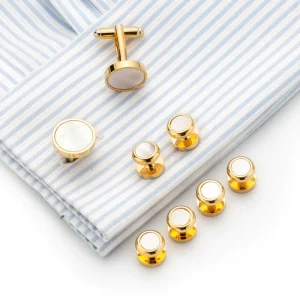 8 Pcs Mother Of Pearl Shell Cufflinks And Studs Set For Men Tuxedo Suit Shirt