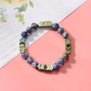 8 mm Blue Spot Beads Hematite Arrow Natural Stone Bracelet Yoga Beads Elastic Jewelry for Women Men