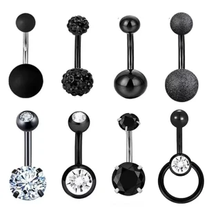 8 piece Piercing Jewelry Black Series Navel Ring Set Navel Studs Stainless Steel Piercings