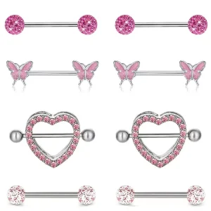 8 piece Set of Multicolor Stainless Steel Body Piercing Jewelry Nipple Rings Nipple Studs