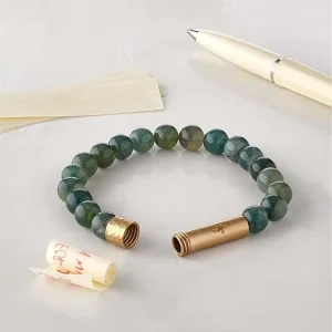 8MM Yoga Natural Volcanic Lave Stone Bead Wish Intention Tube Bracelet Stretch Hidden Message Tube Bracelet for Secret Gift