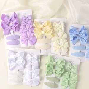 8Pcs Girls’ Grosgrain Ribbon Hair Clip Set Sweet Bow Ties Solid Colors Fashion Cute Party Hair Accessories Gift